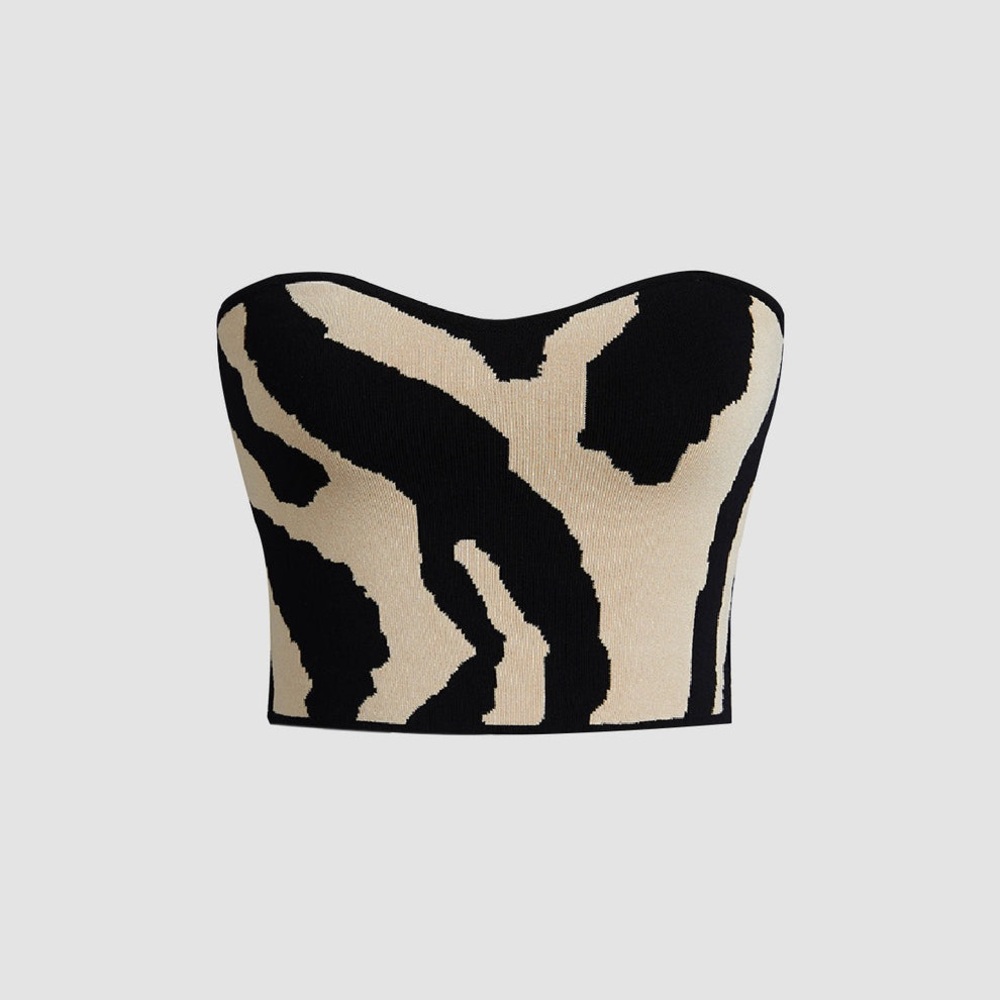 Commense Black and Cream Patterned Top